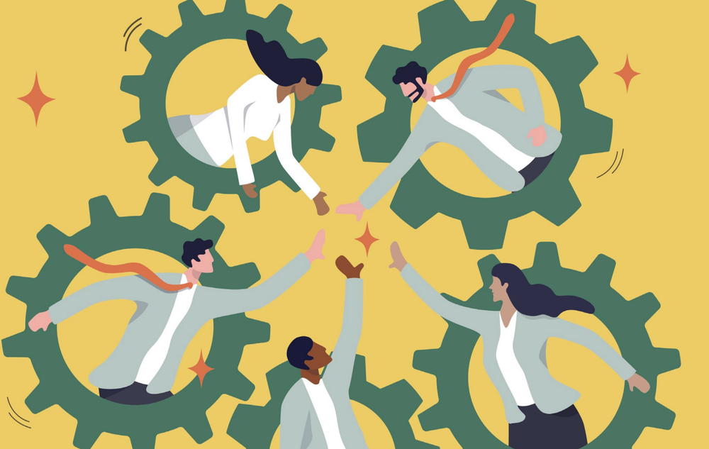 Graphic depicting a high performing, collaborative, inclusive team