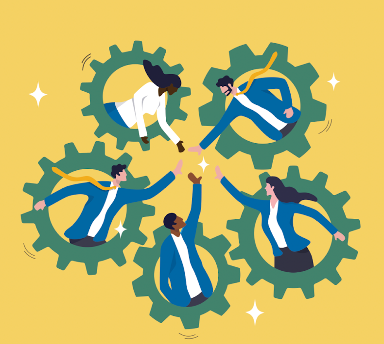 Graphic of diverse leaders who are collaborating