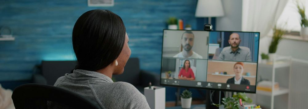 A woman takes part in a virtual micro-workshop