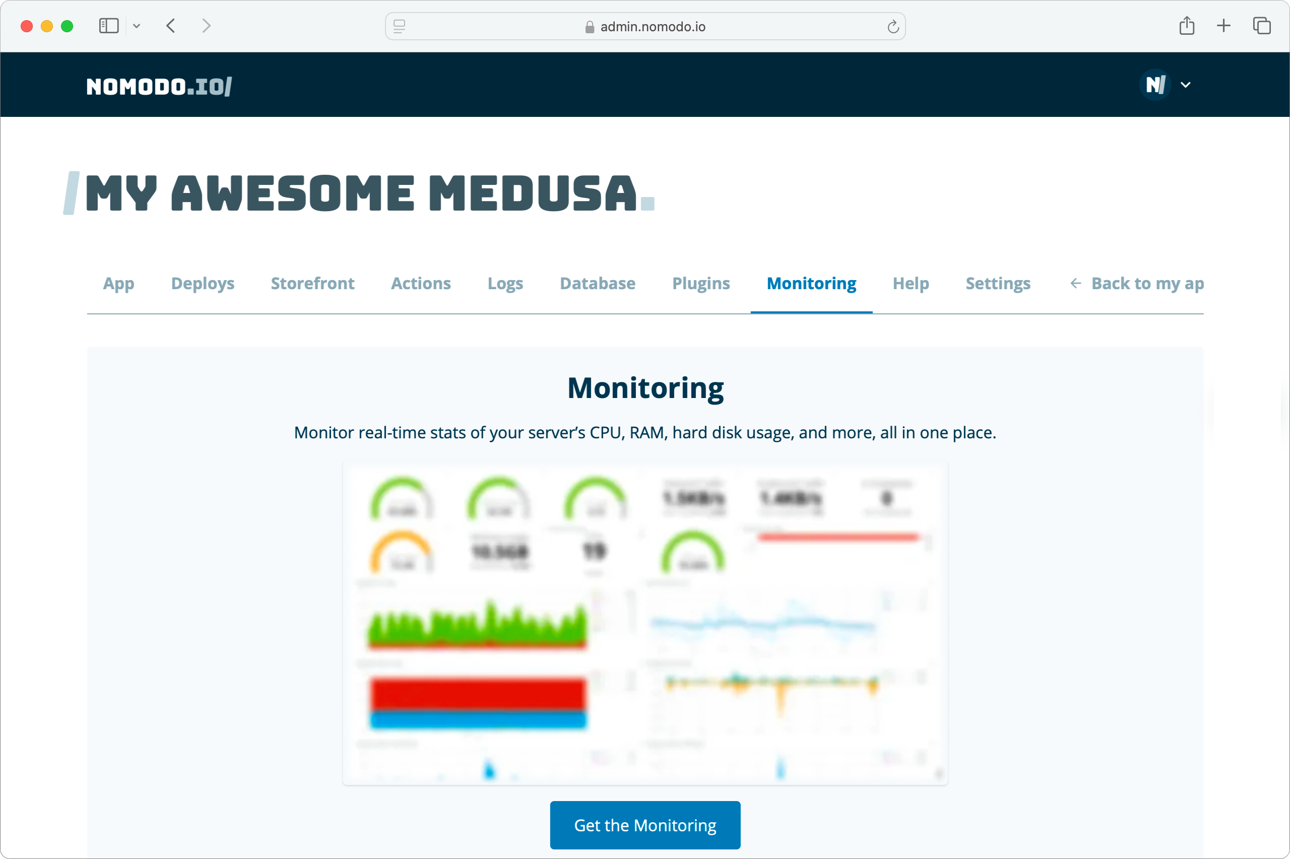 MedusaJS Monitoring tab