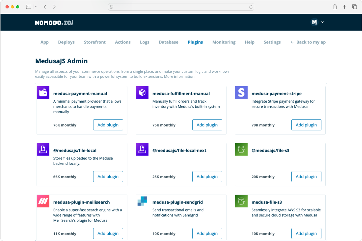 MedusaJS Plugins tab