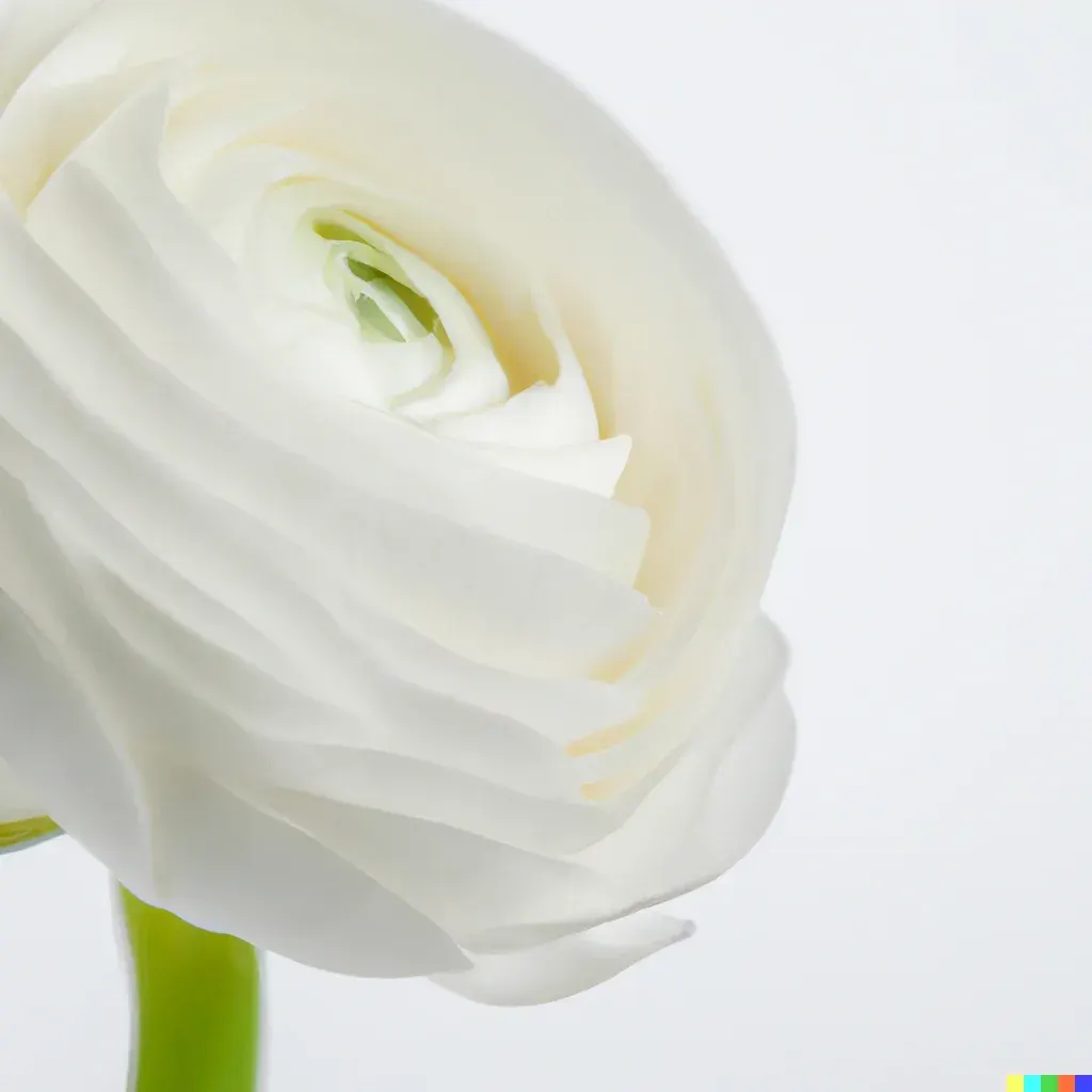 AI-generated image of white Cloony ranunculus flowers.