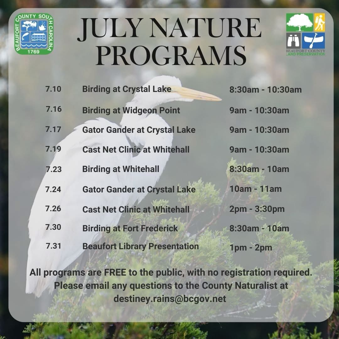 🦅 July Nature Programs in Beaufort County – Free & Family-Friendly!