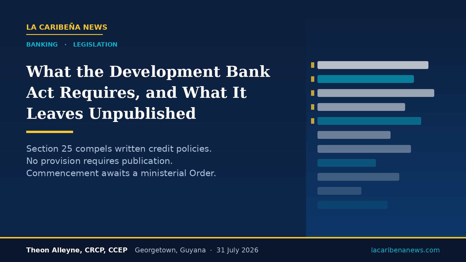 What the Guyana Development Bank Act Requires, and What It Leaves Unpublished
