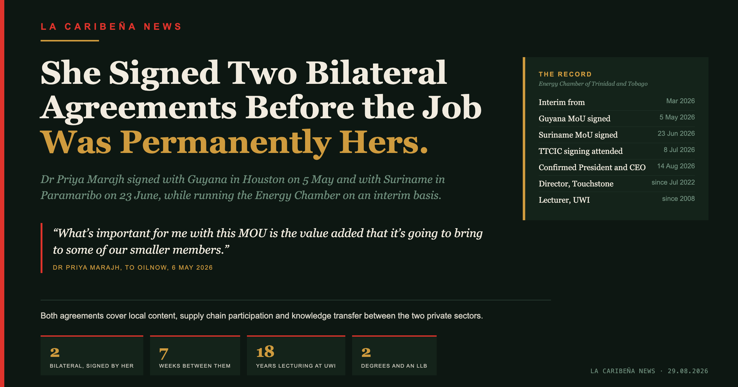She Signed Two Bilateral Agreements Before the Job Was Permanently Hers.