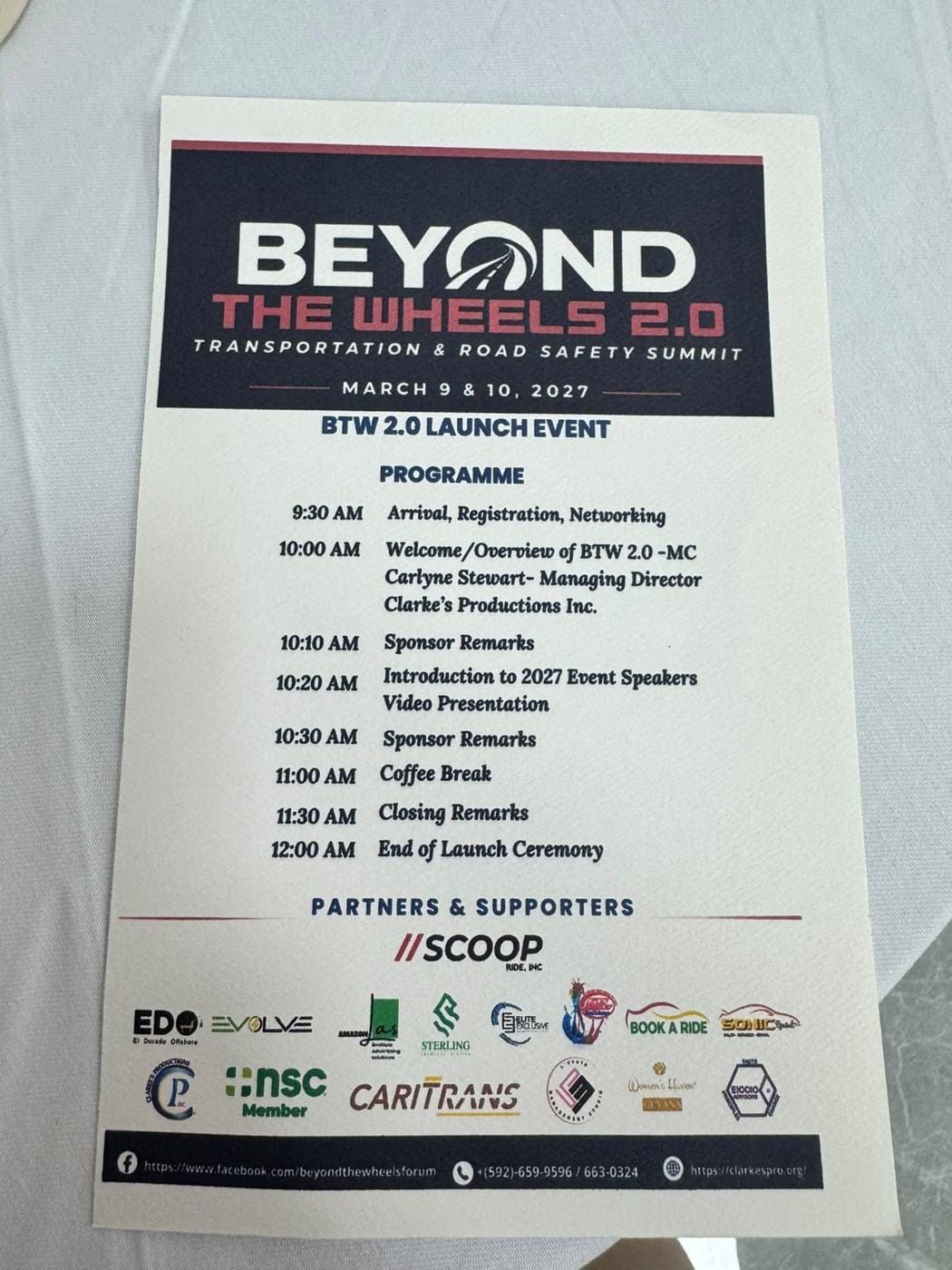 The launch programme, with the Summit's partners and supporters.