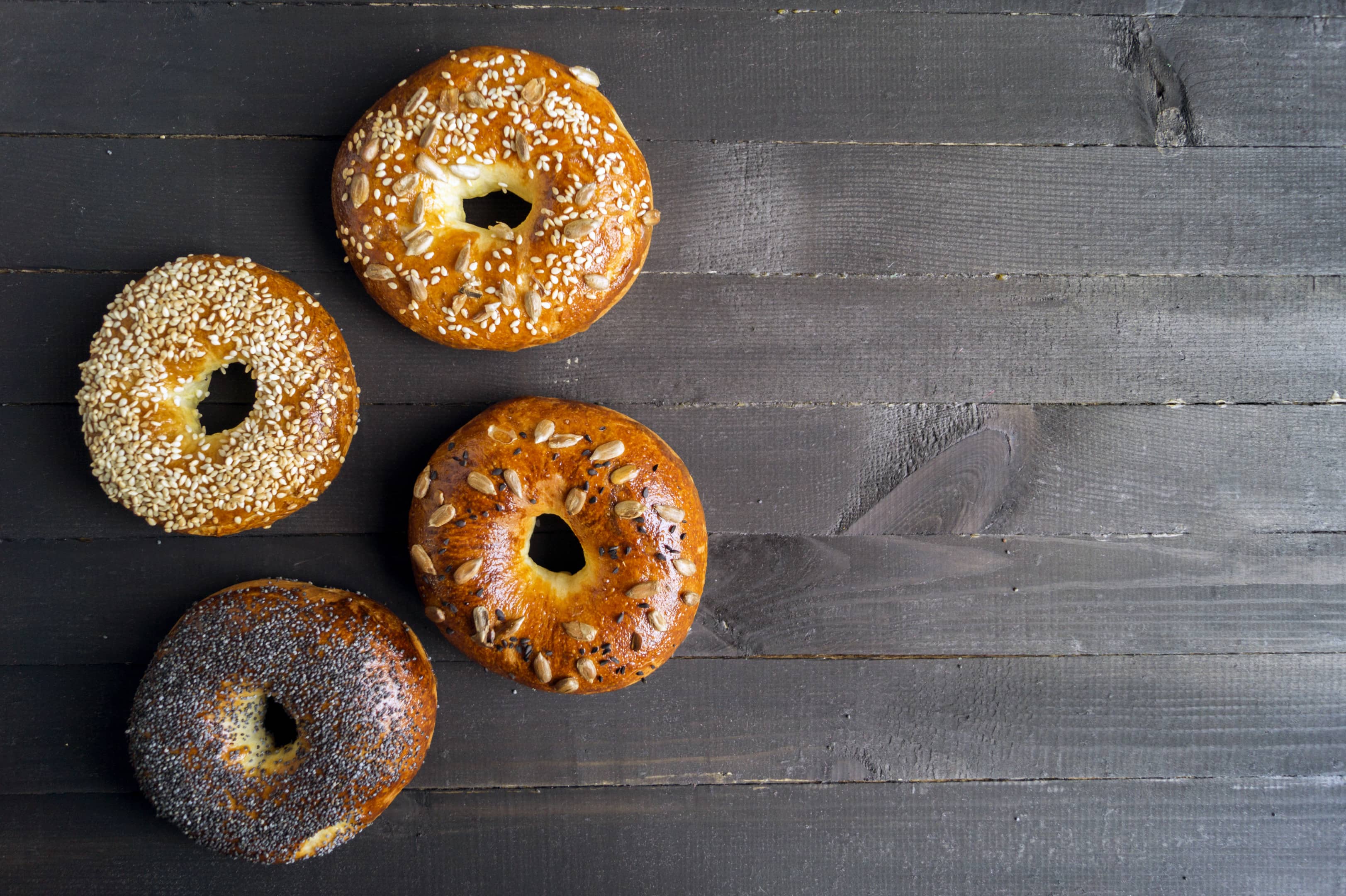 Fresh bagels with seeds