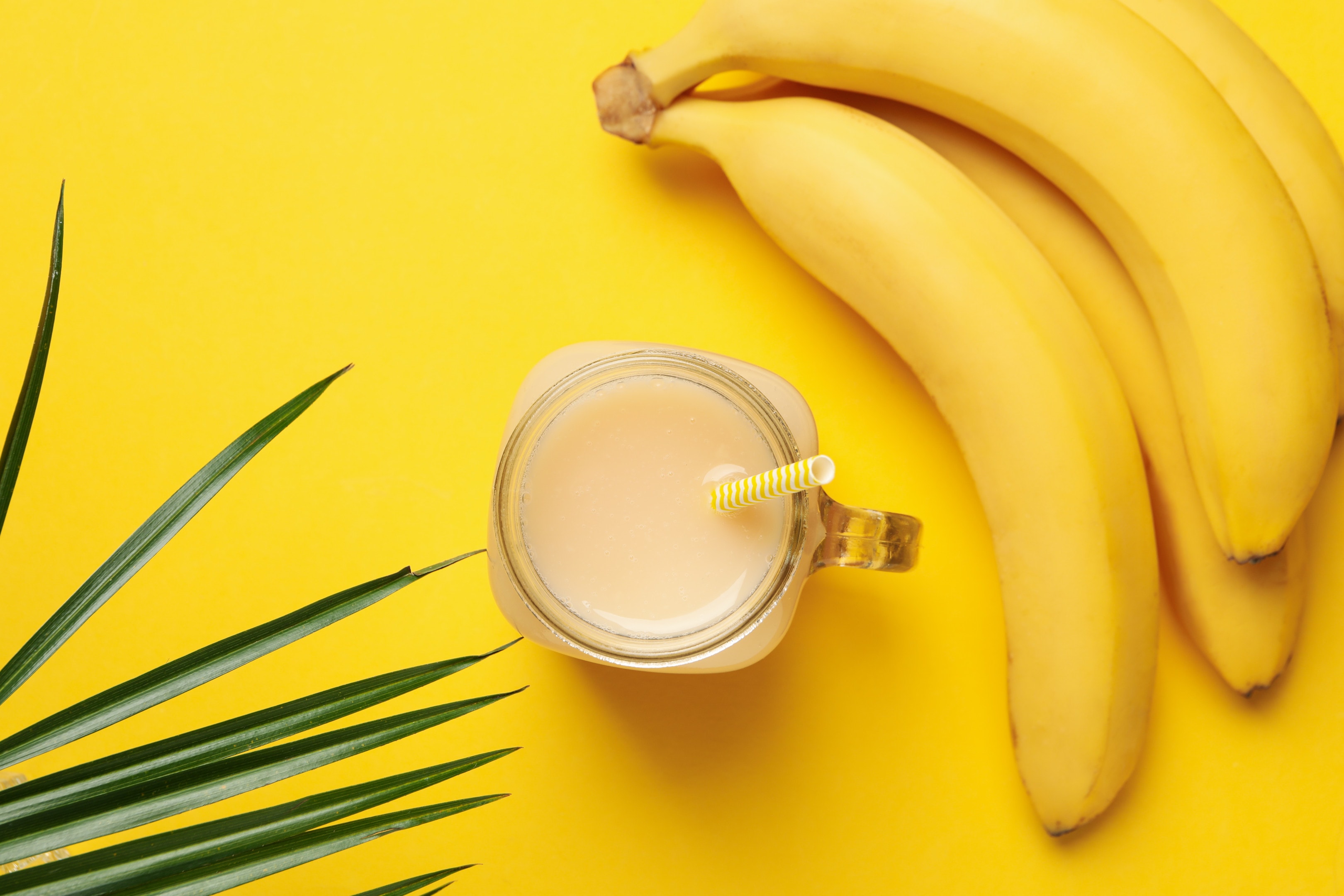 Fresh bananas and banana juice