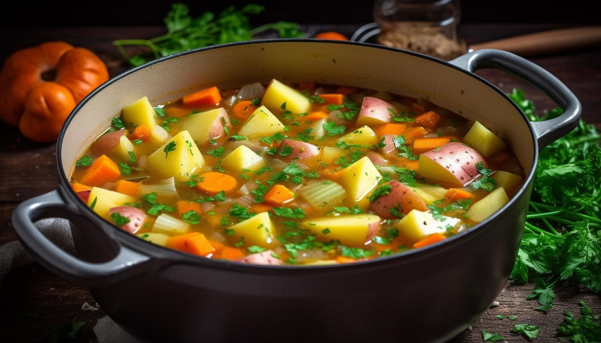 Blue Hubbard squash stew with vegetables
