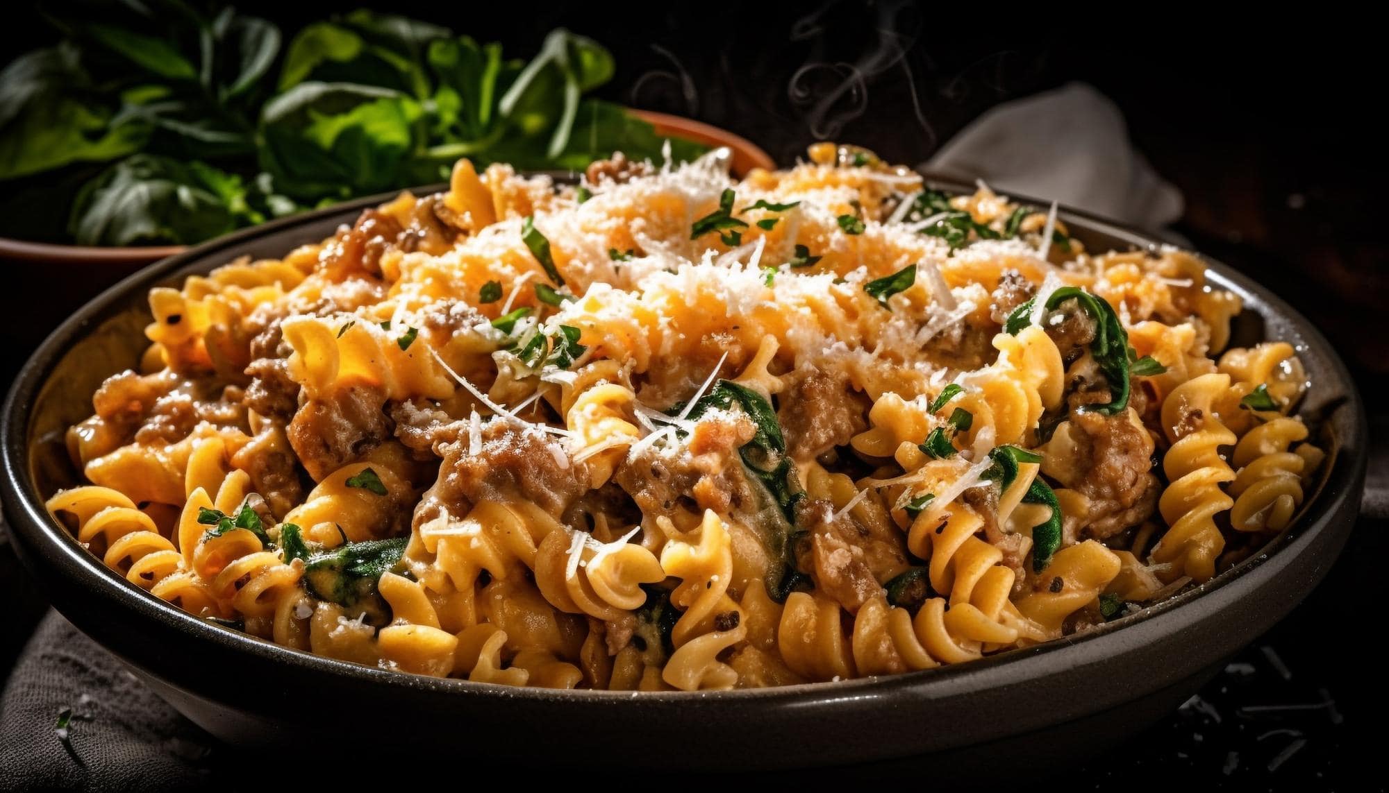Pasta made with Cajun Alfredo sauce served in a plate