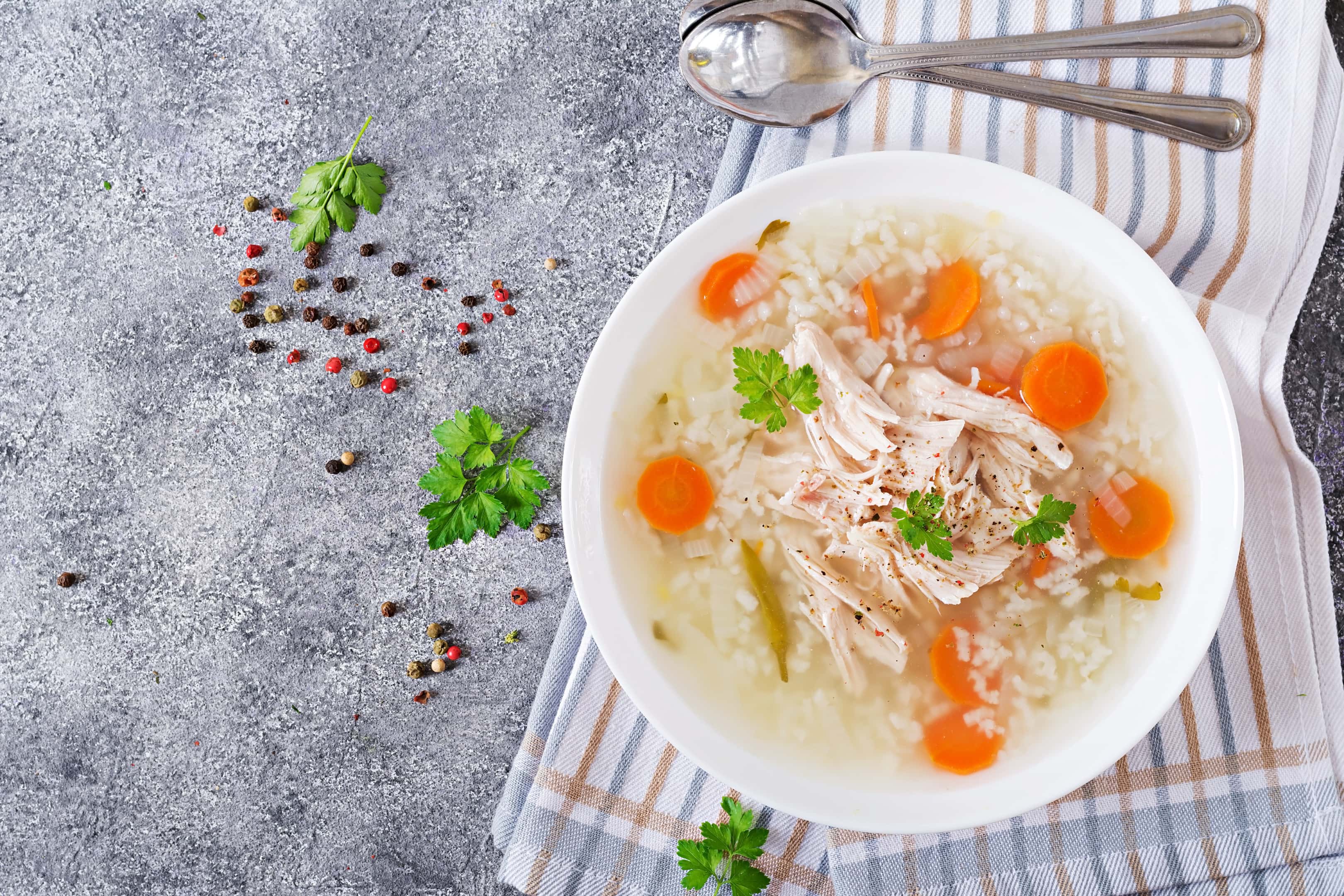 Chicken soup with rice and carrots