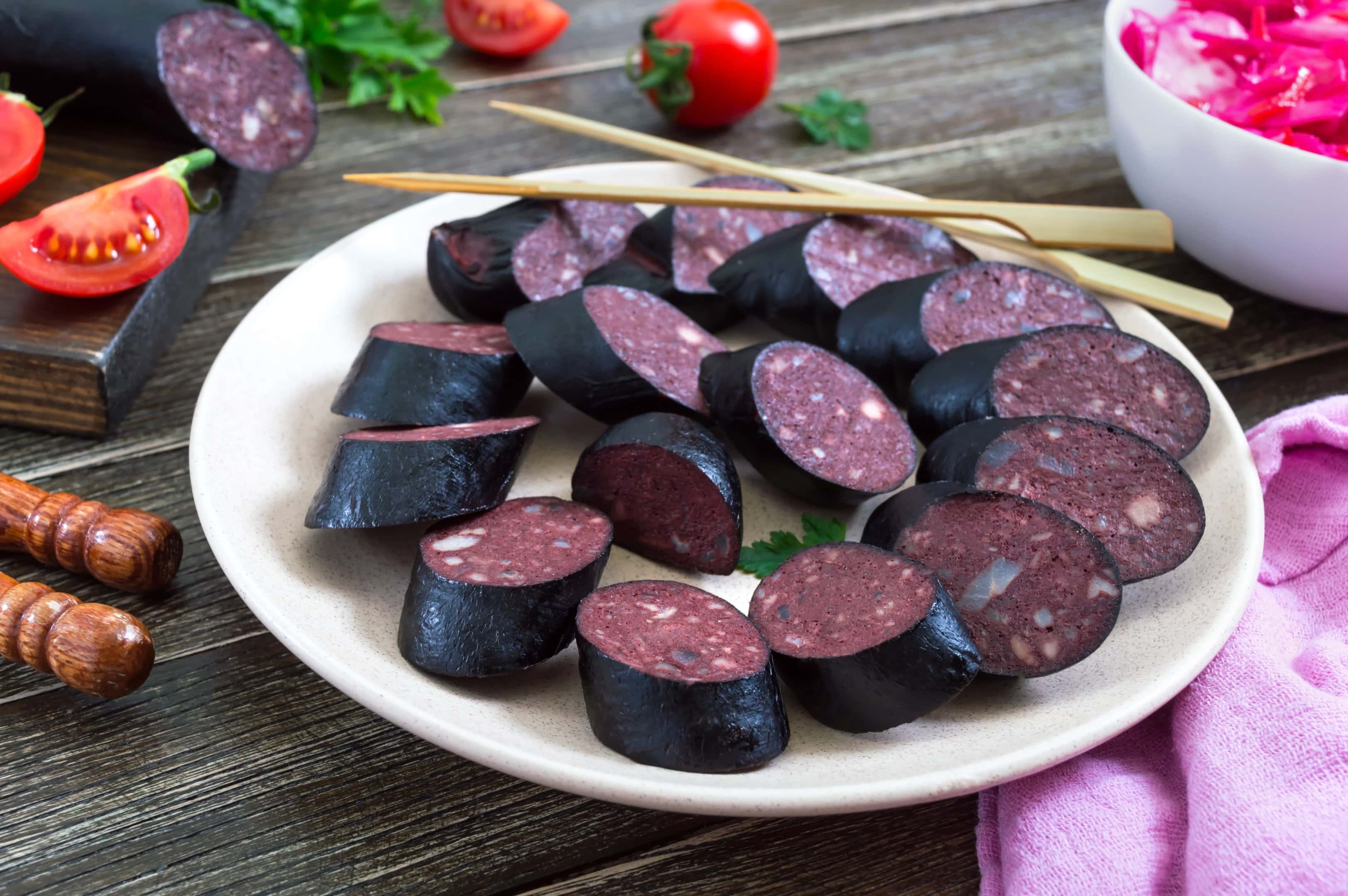 Delicious sliced black pudding