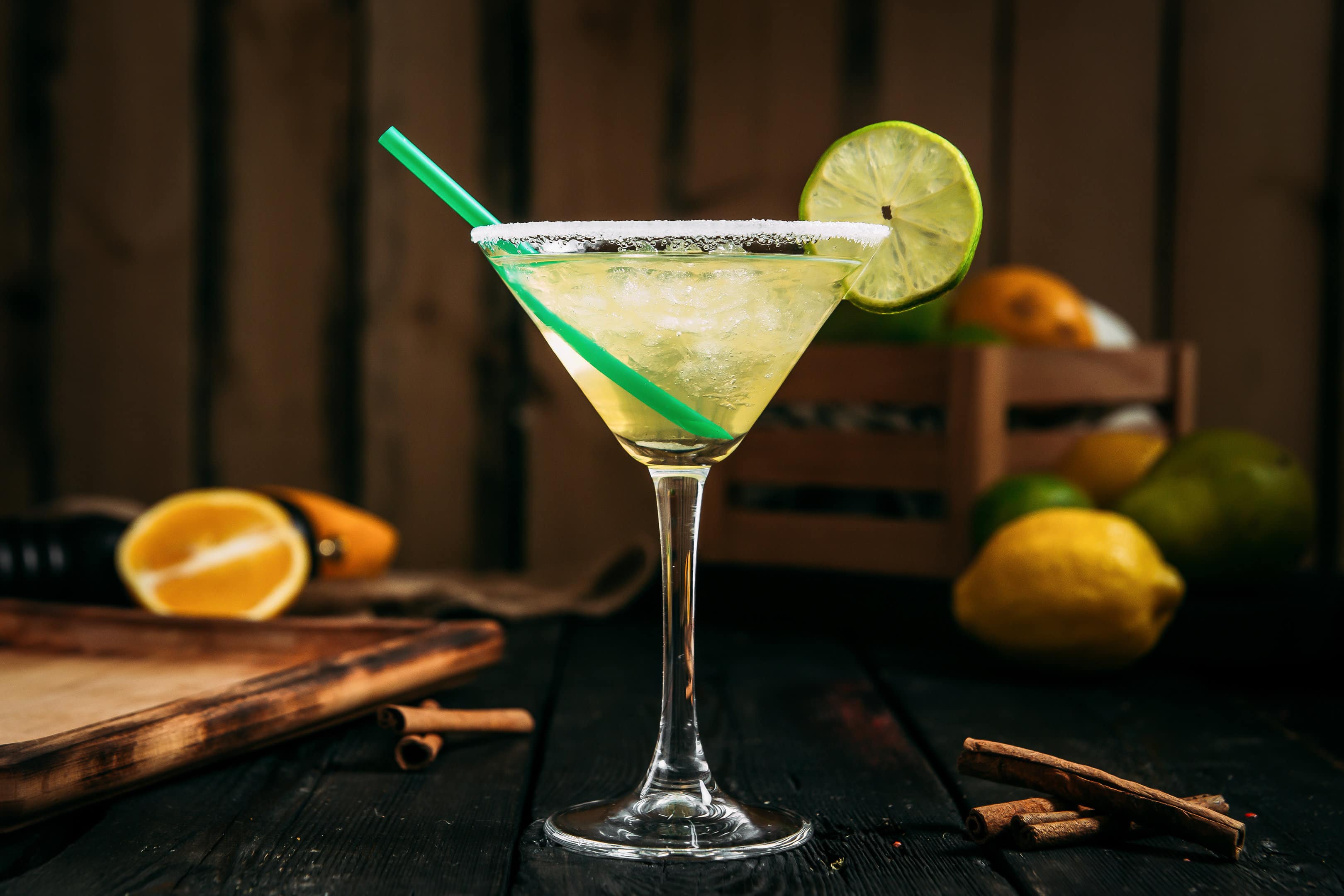 Fresh Cadillac margarita with sliced lime