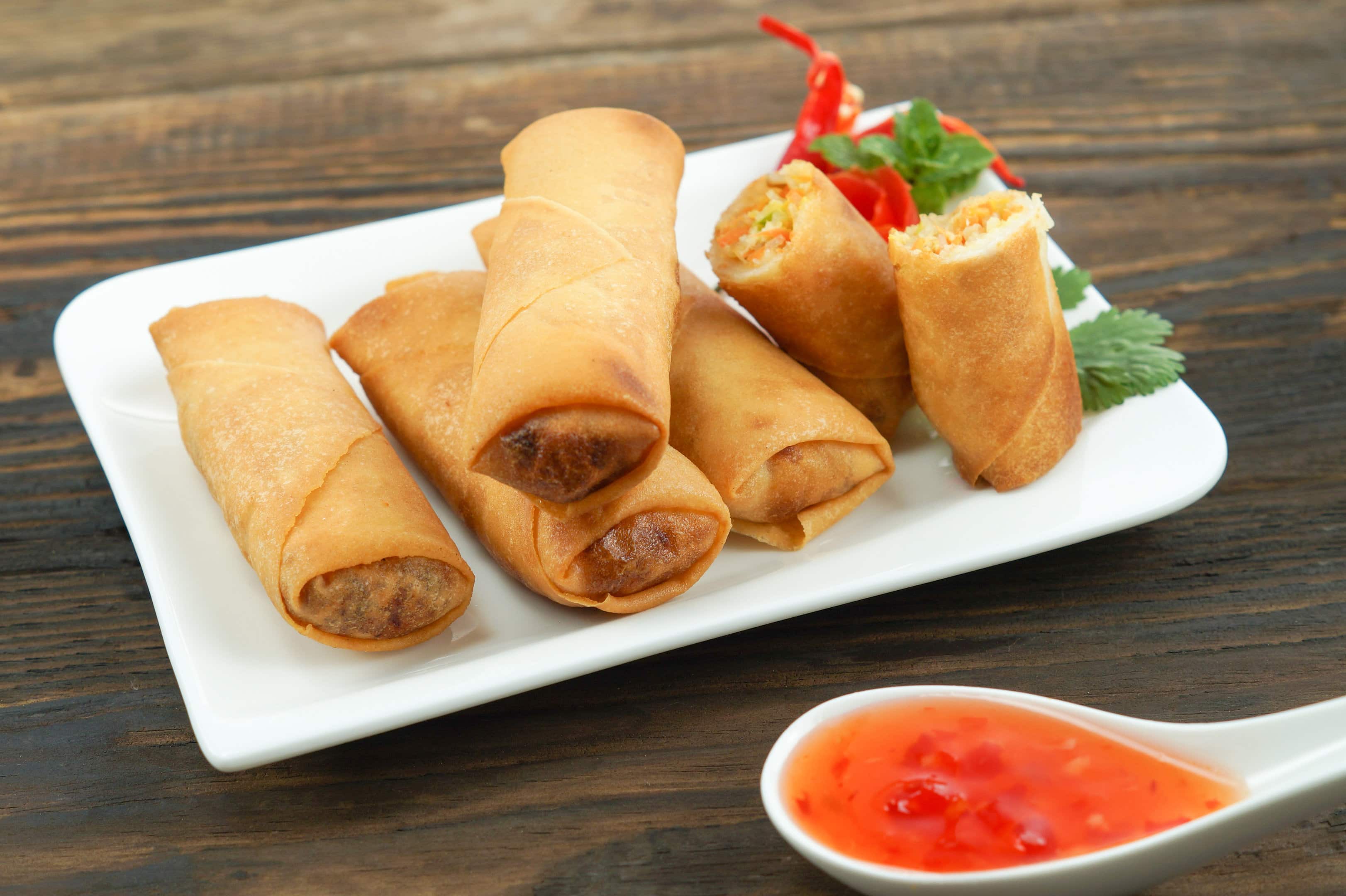 Fried lumpia isda served with chili sauce