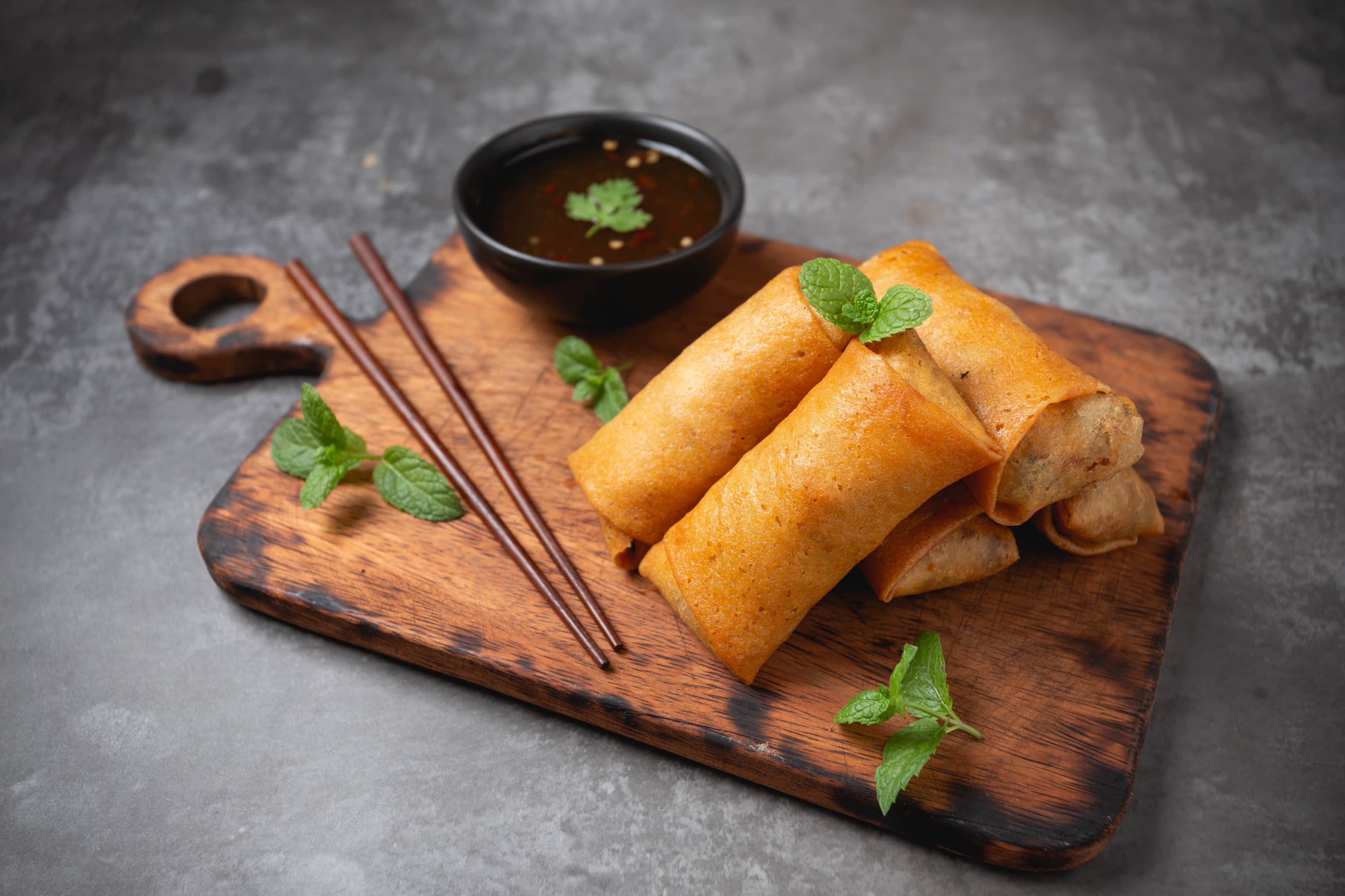 Crispy fried lumpia isda with soy sauce