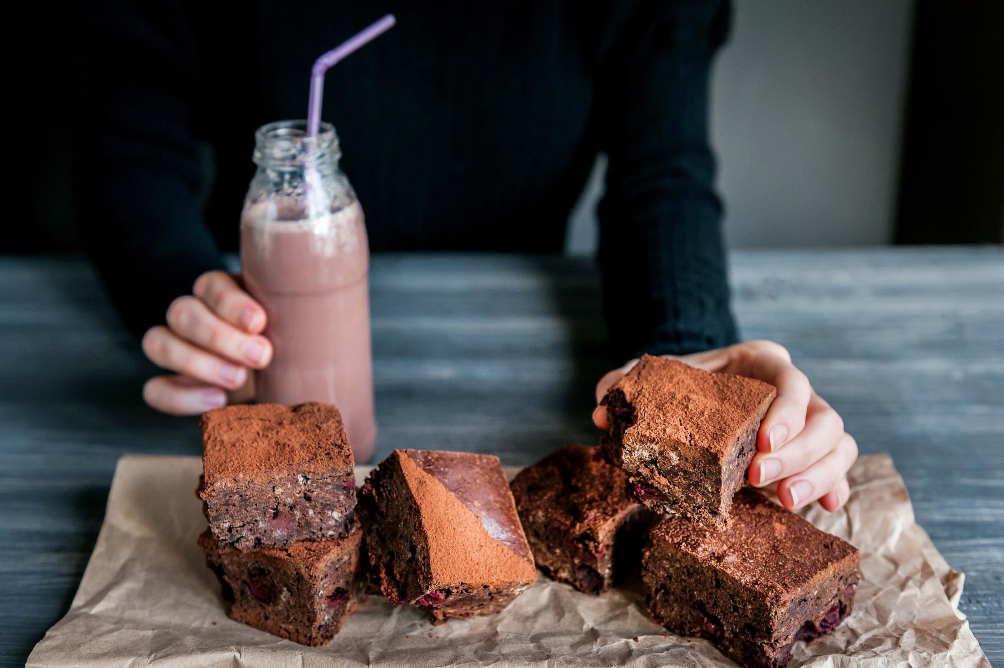 Homemade chocolate chickpea brownie vegan and gluten-free on a paper