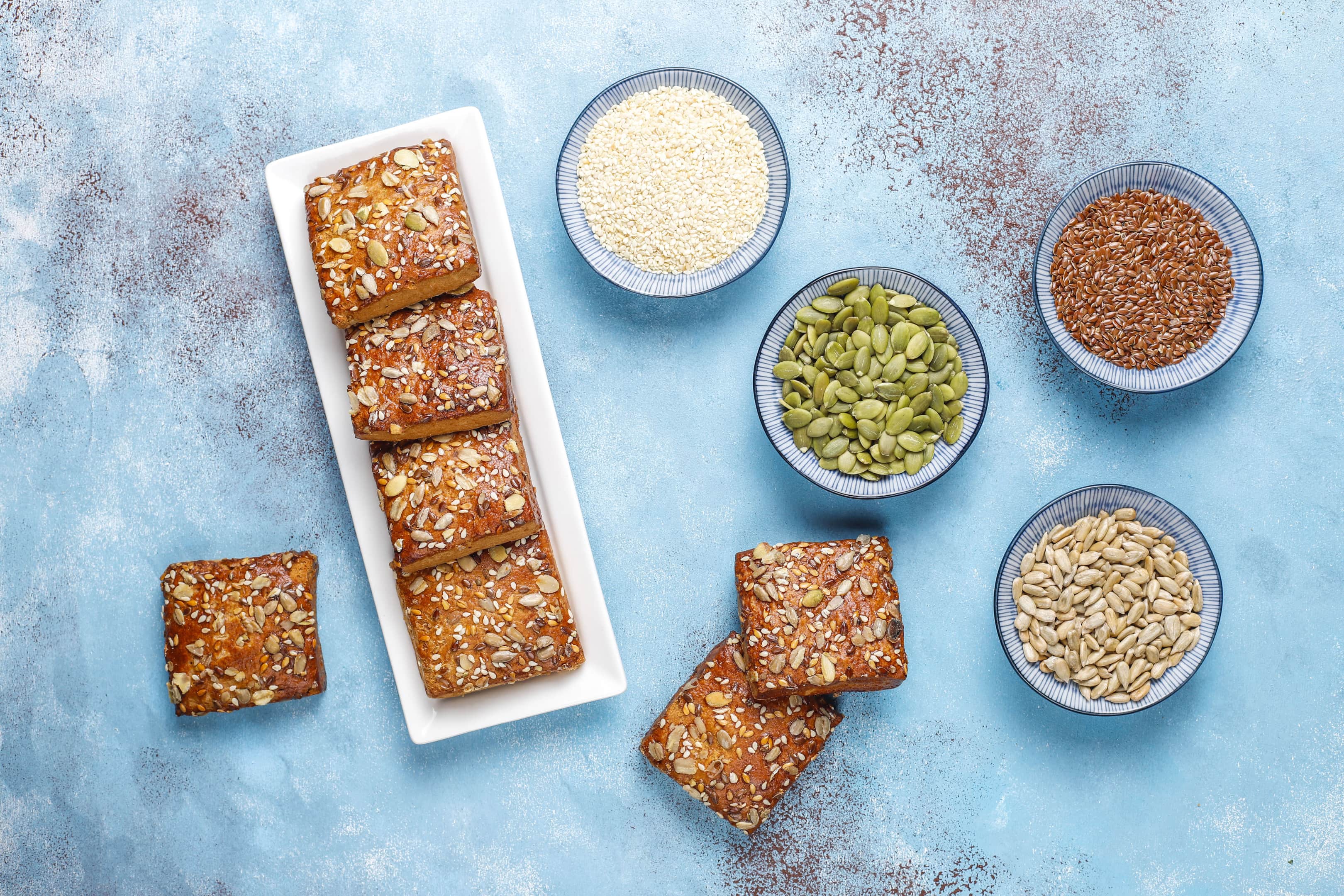 Homemade crispbread cookies with sesame, oatmeal, pumpkin and sunflower seeds
