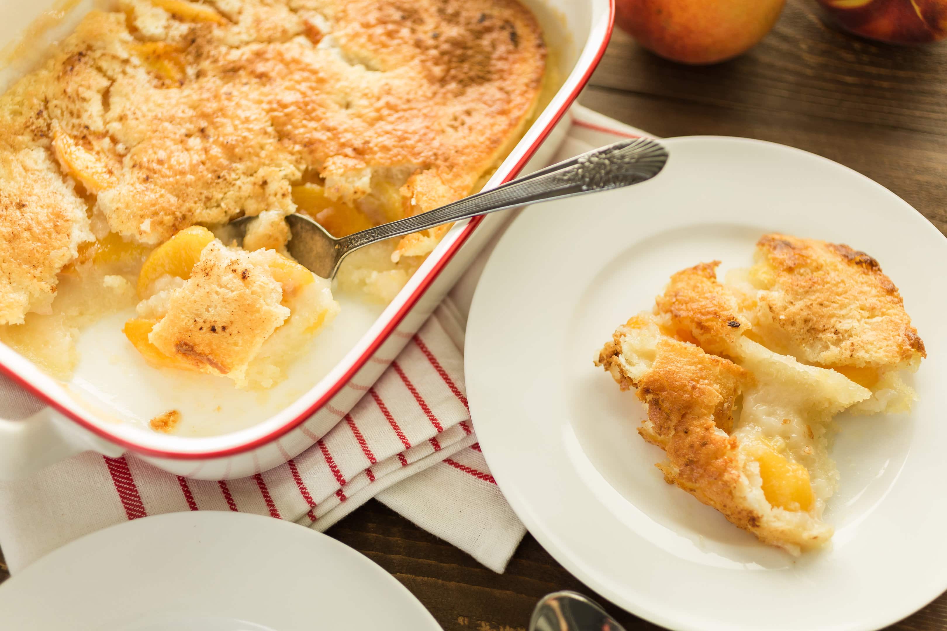 Homemade peach cobbler with canned peaches