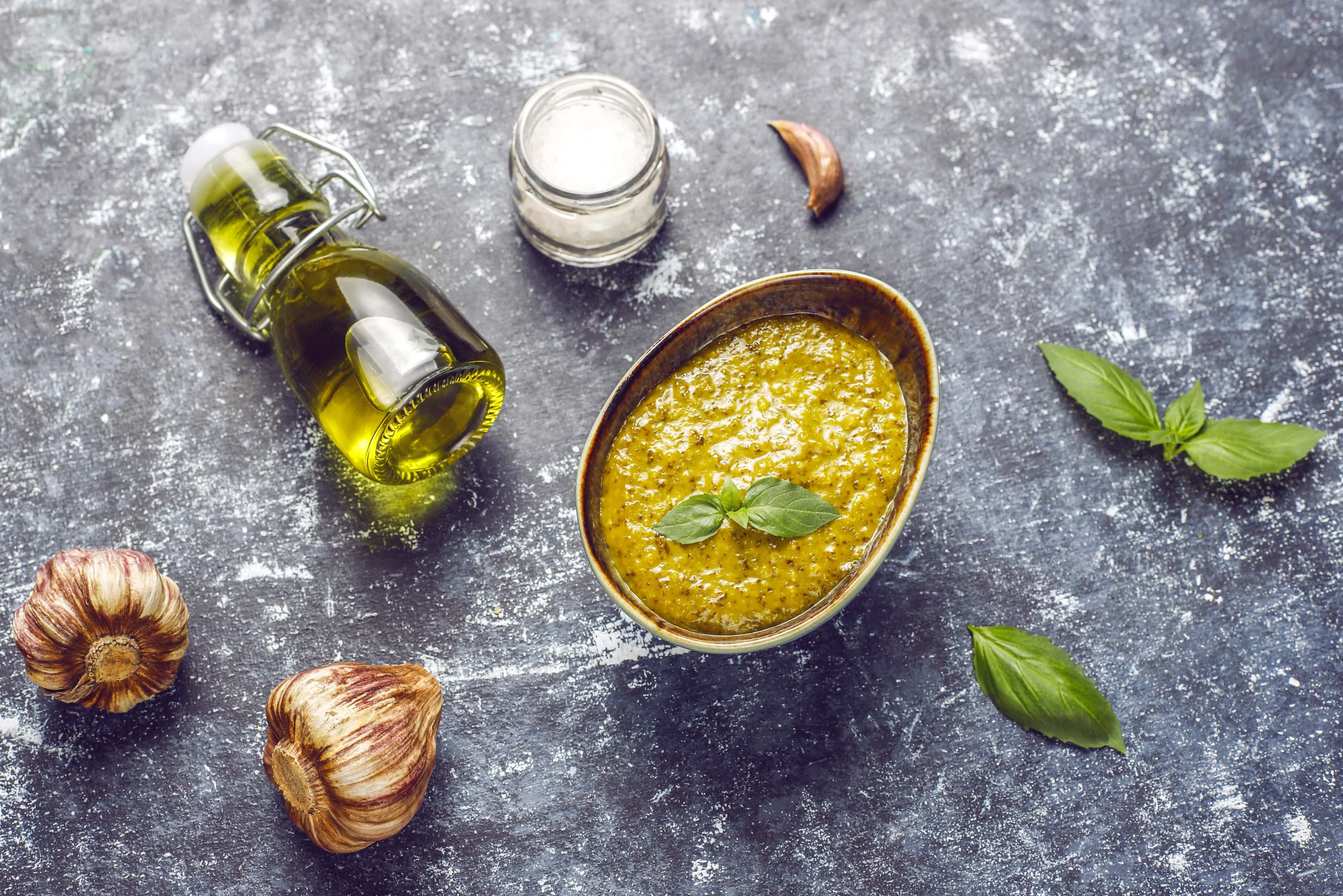 Italian basil pesto sauce with pine nut oil