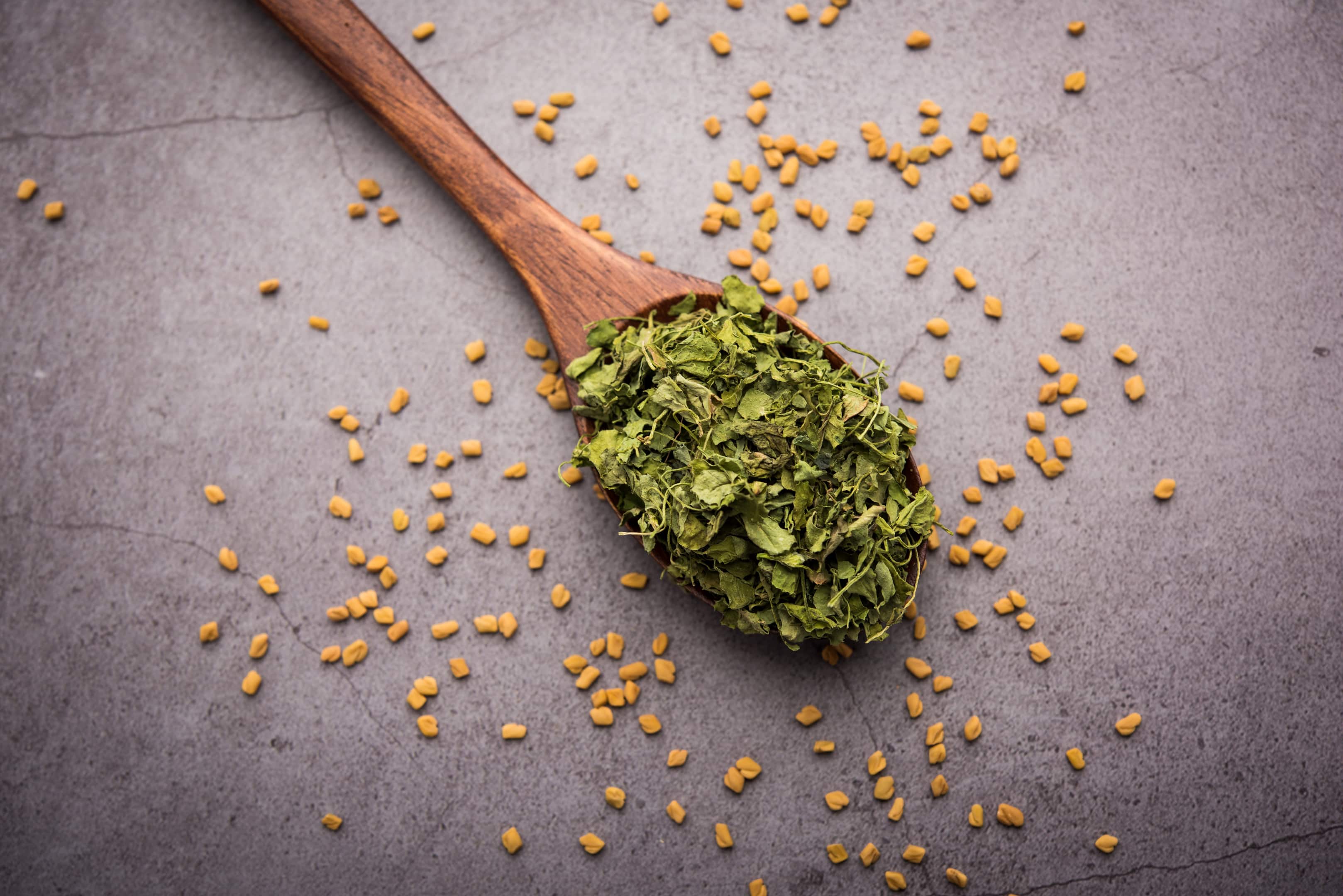 Kasuri methi or dried fenugreek leaves and fenugreek seeds