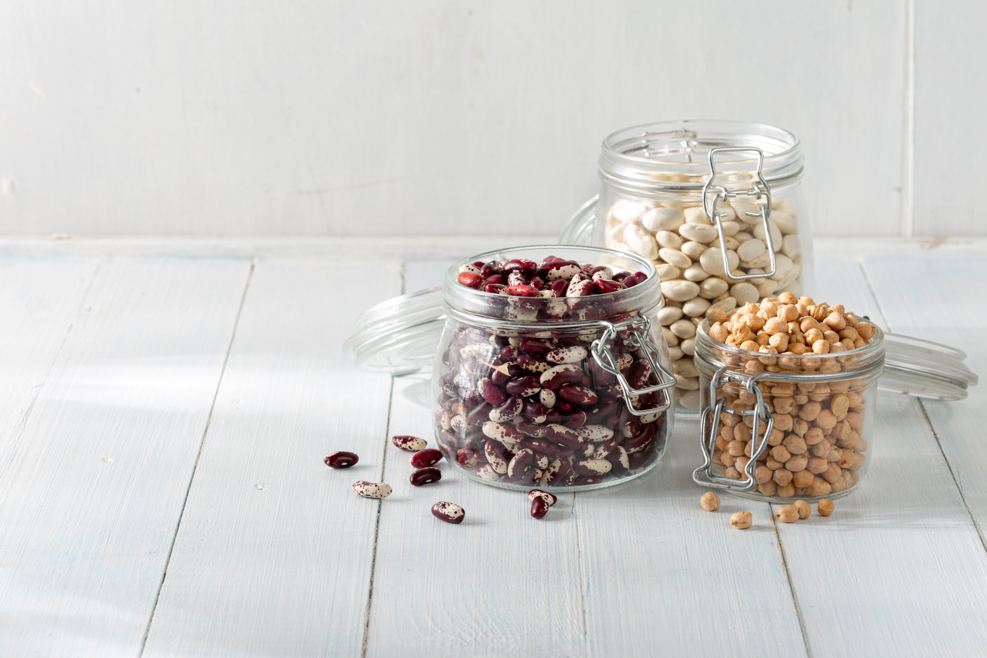 Legumes in glass containers