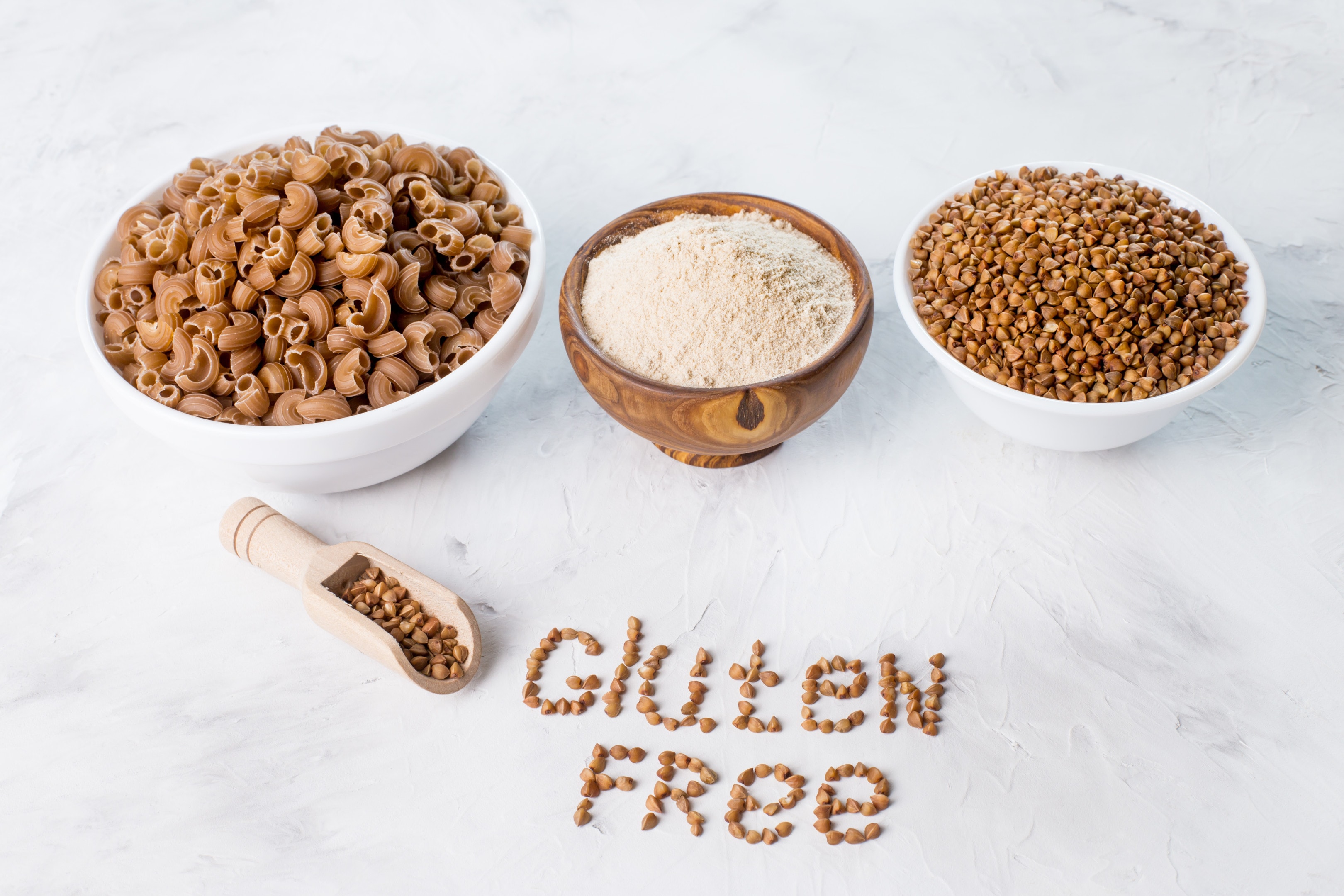 Natural buckwheat and gluten-free sign spelt from buckwheat grains