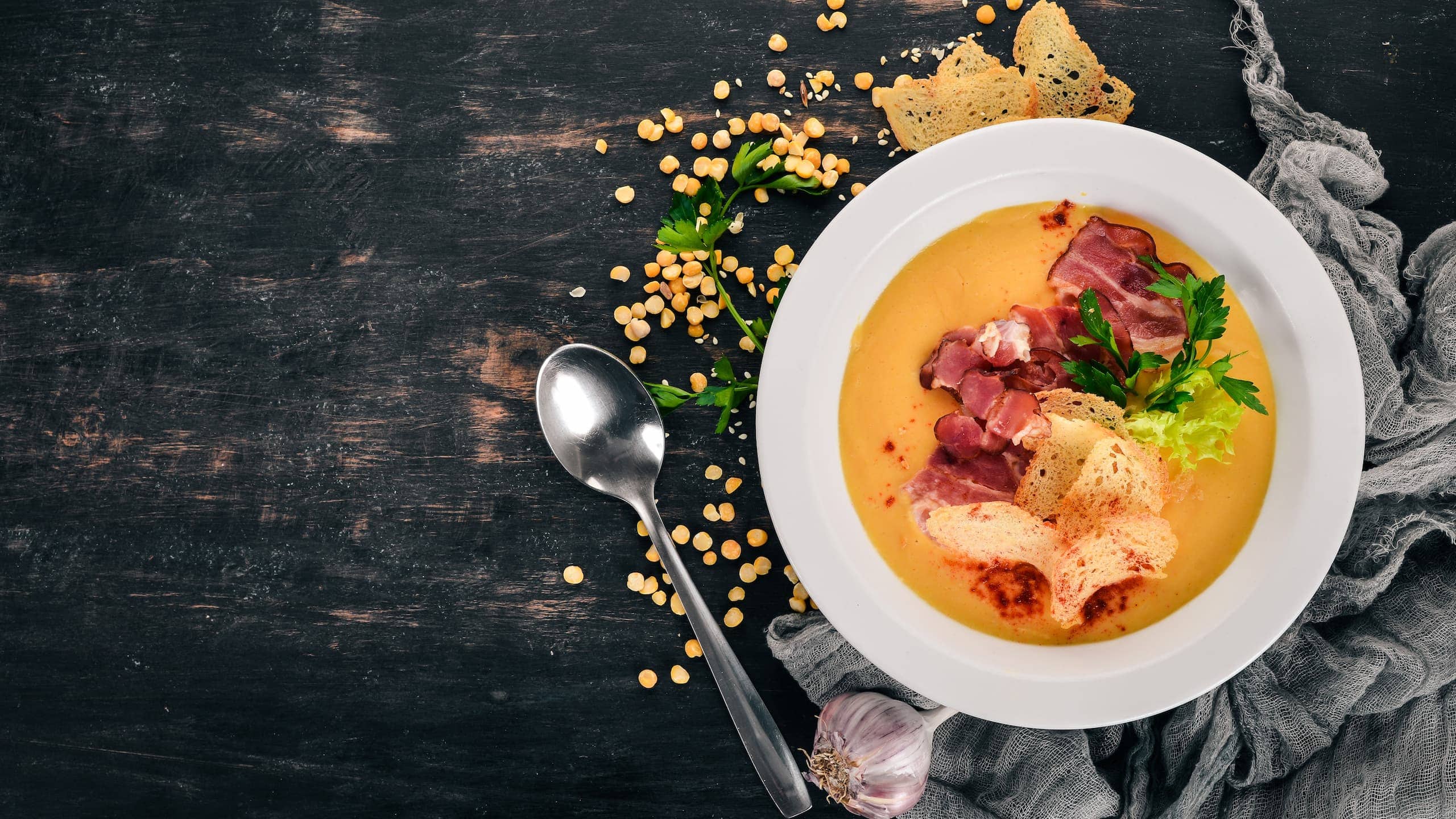 Rafferty's potato soup with bacon croutons