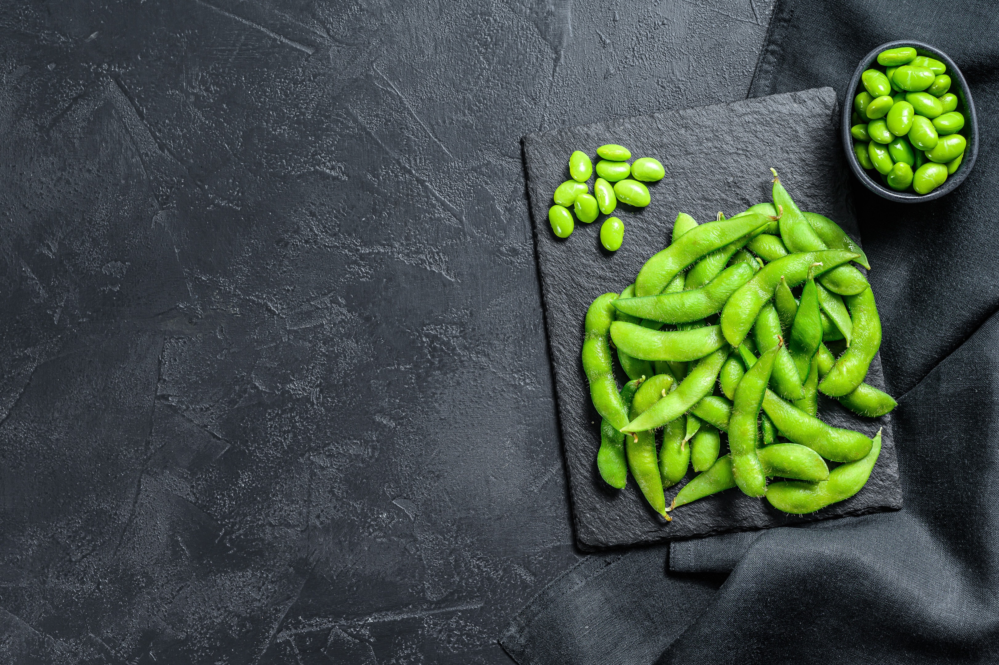 Raw green edamame soybeans