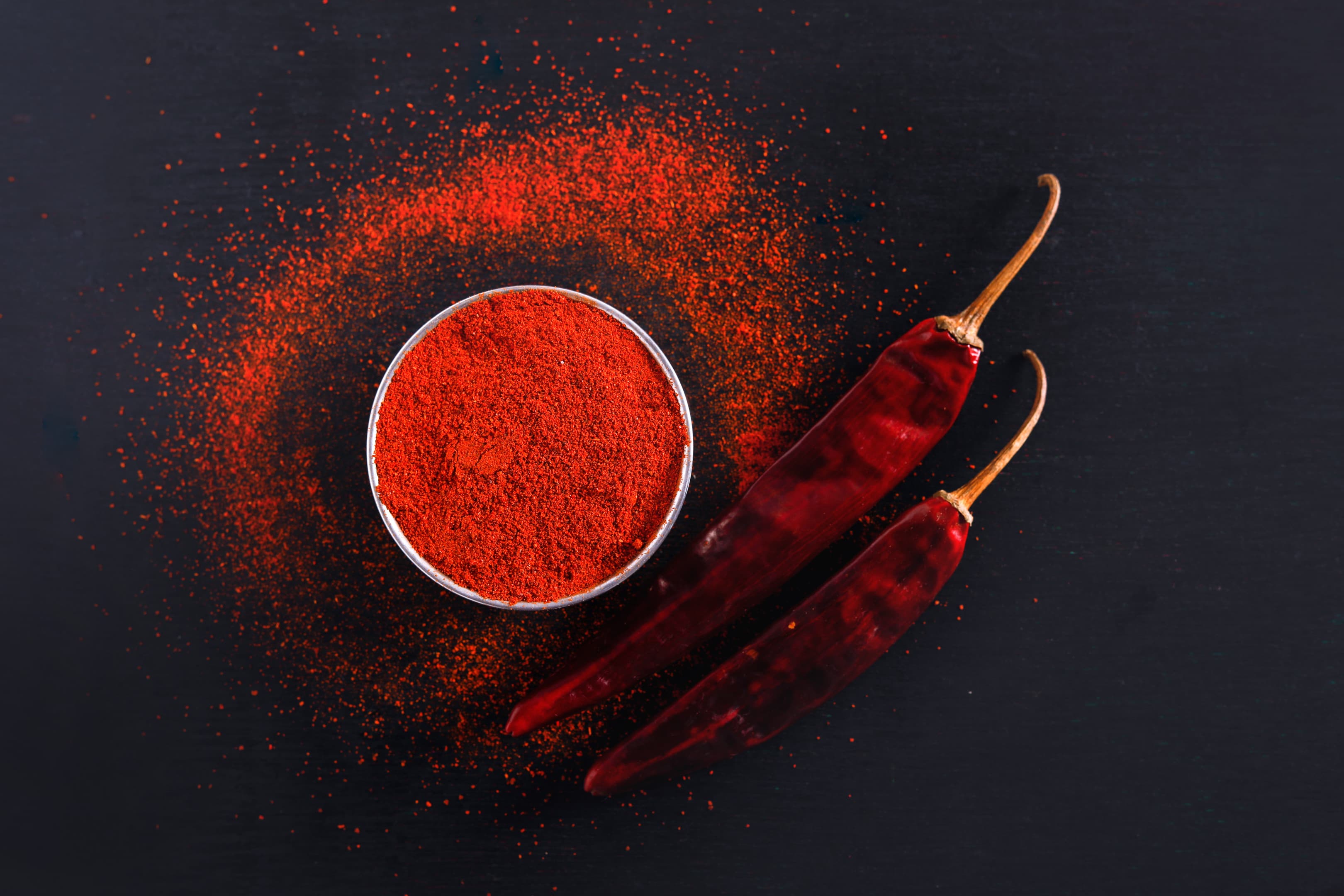 Chili flakes and powder with dried red chile