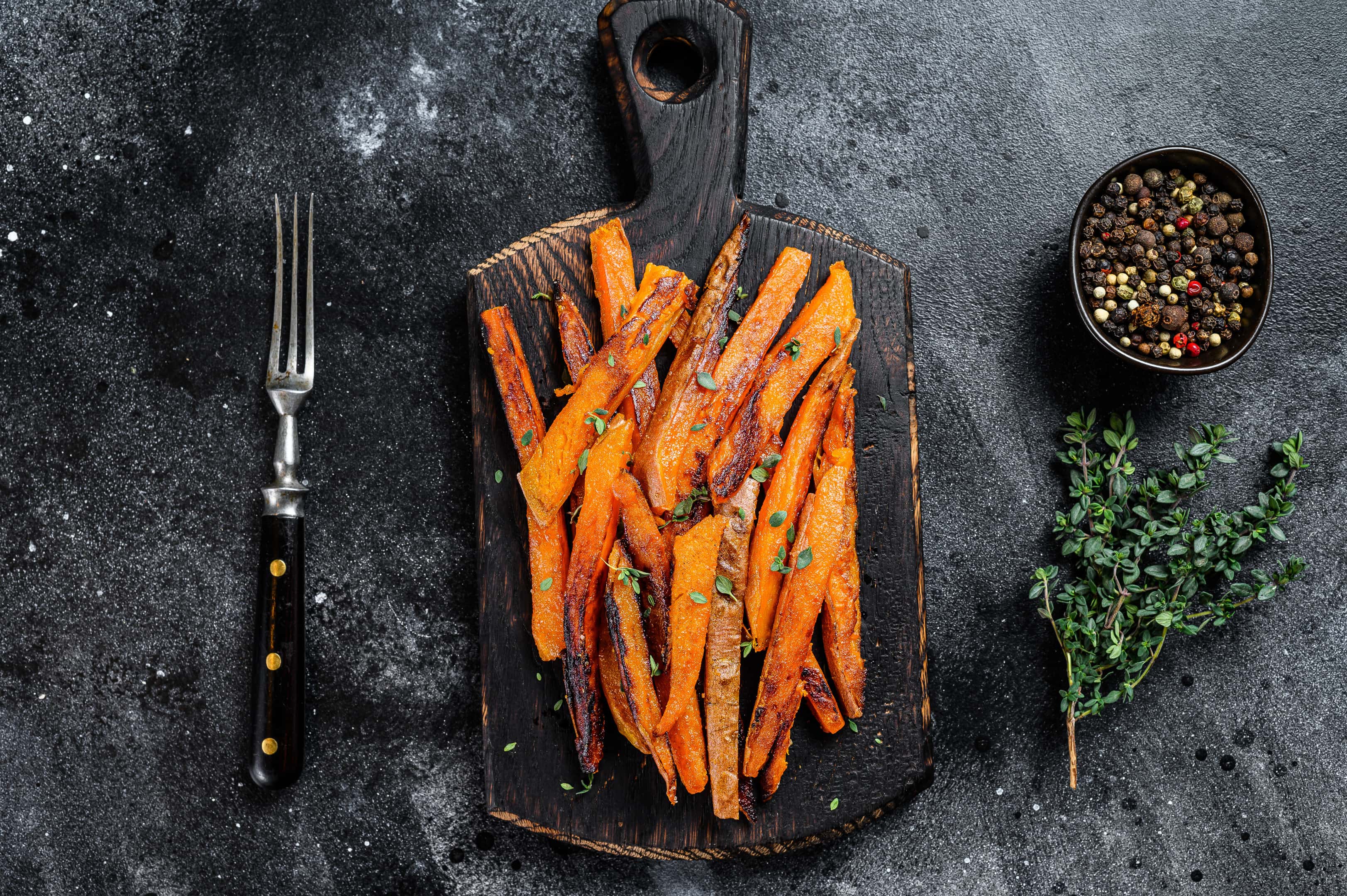 Roasted sweet potatoes stripes