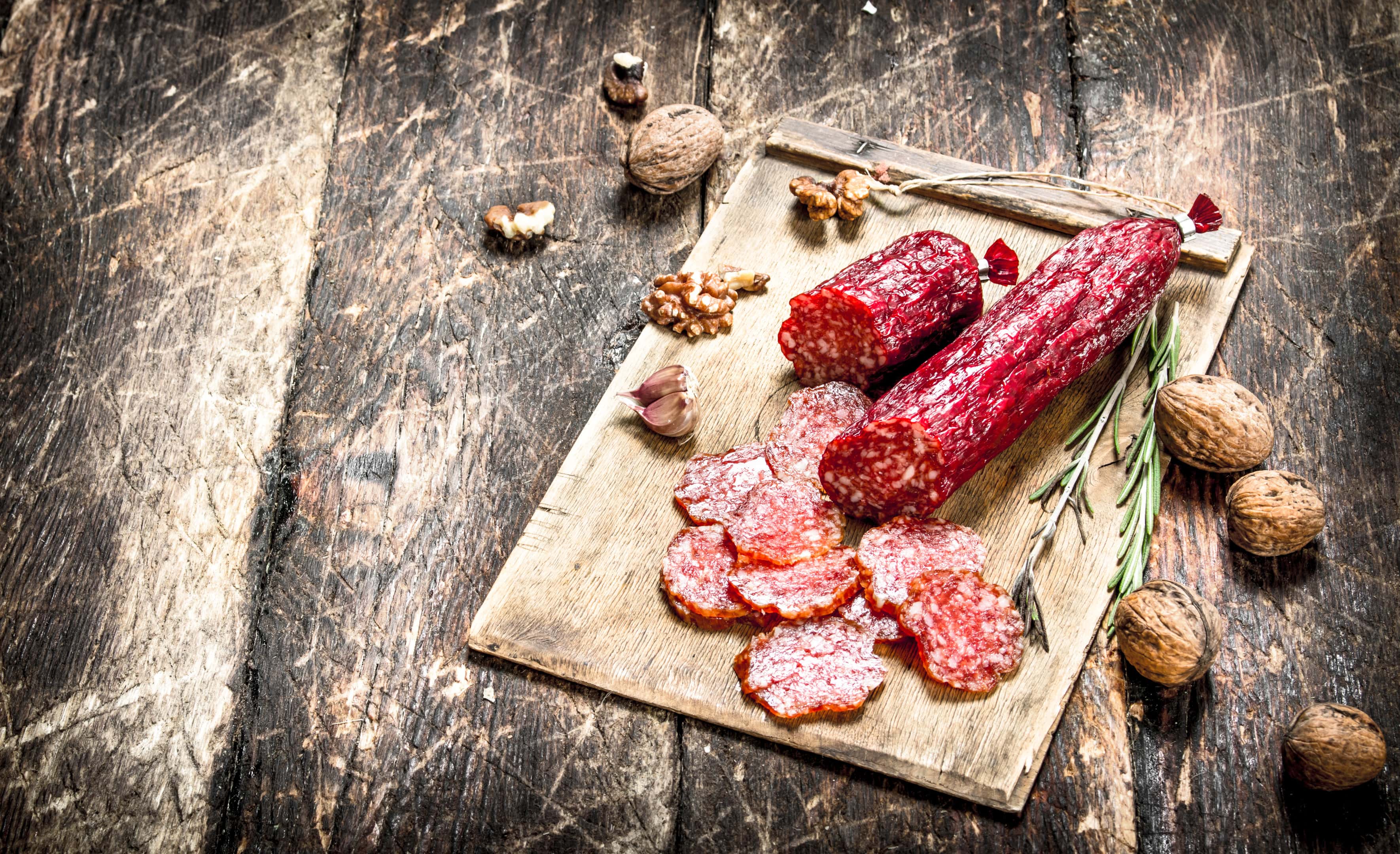 Salami with spices and nuts