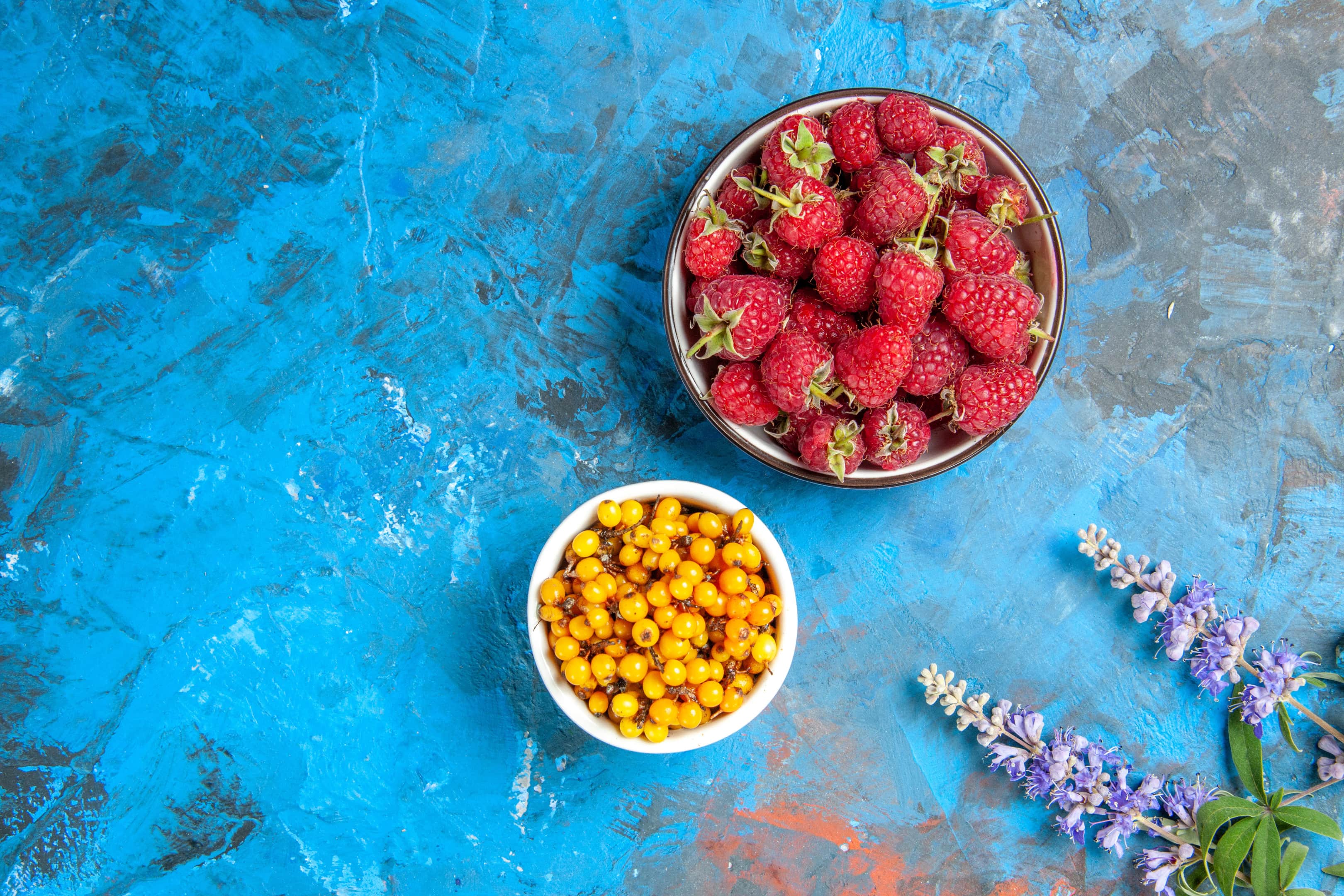 Raspberry bowl and sea buckthorn bowl