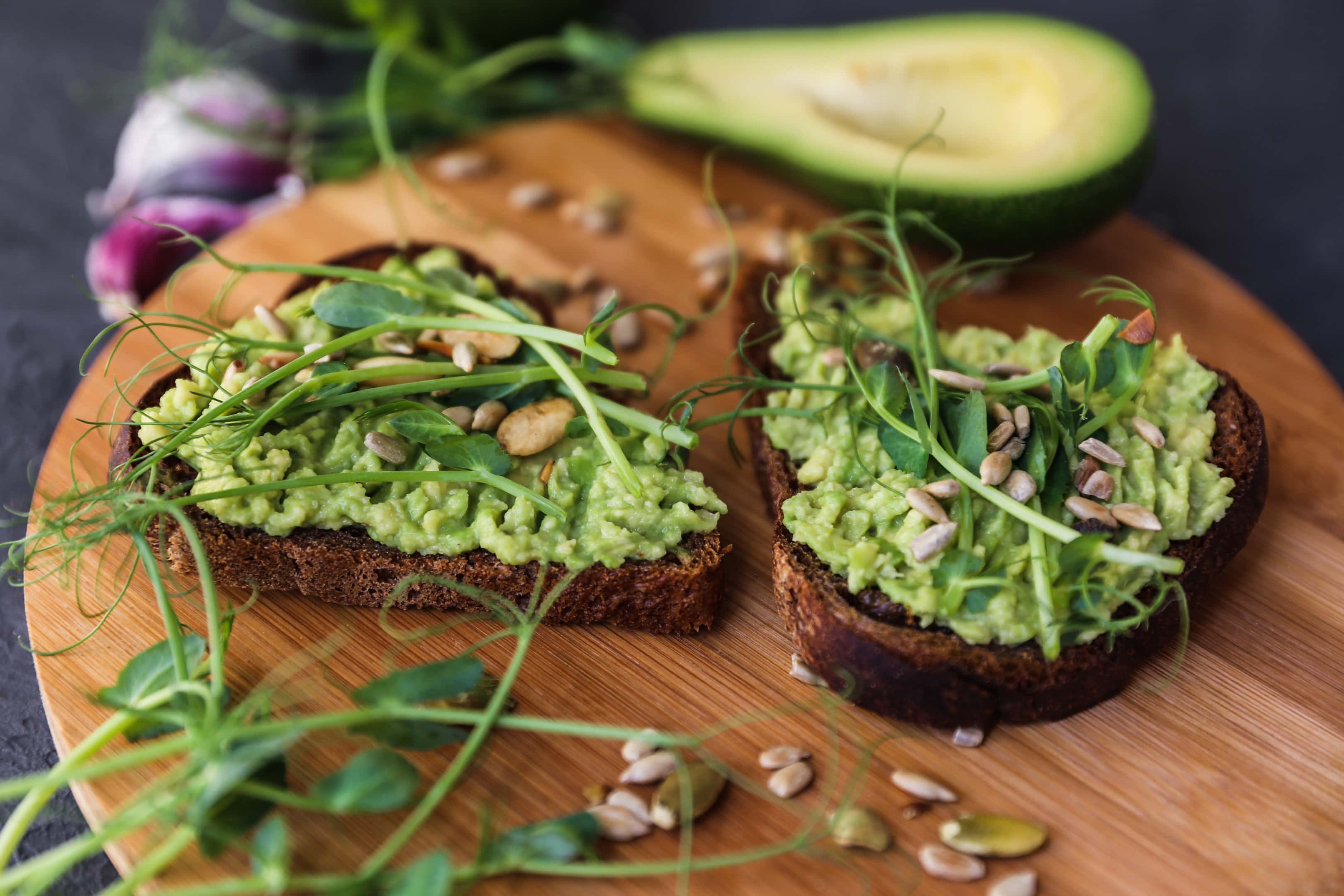 Toast with avocado and fenugreek microgreens