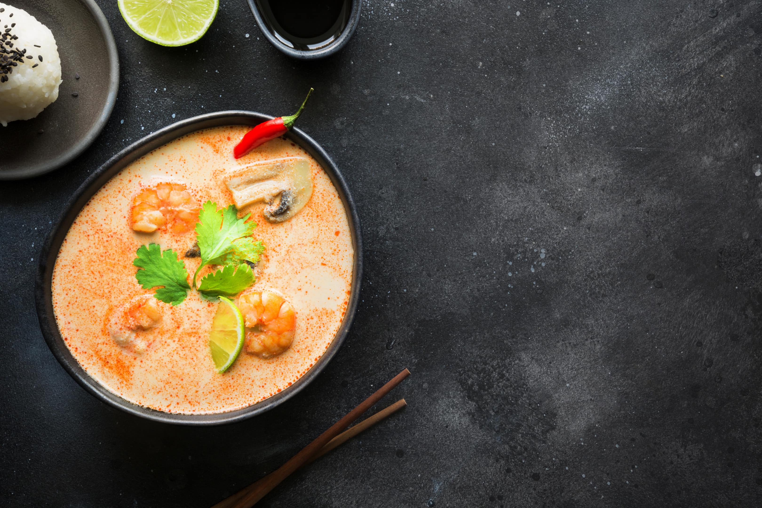 Tom yum kung with shrimp, coconut milk, and chili