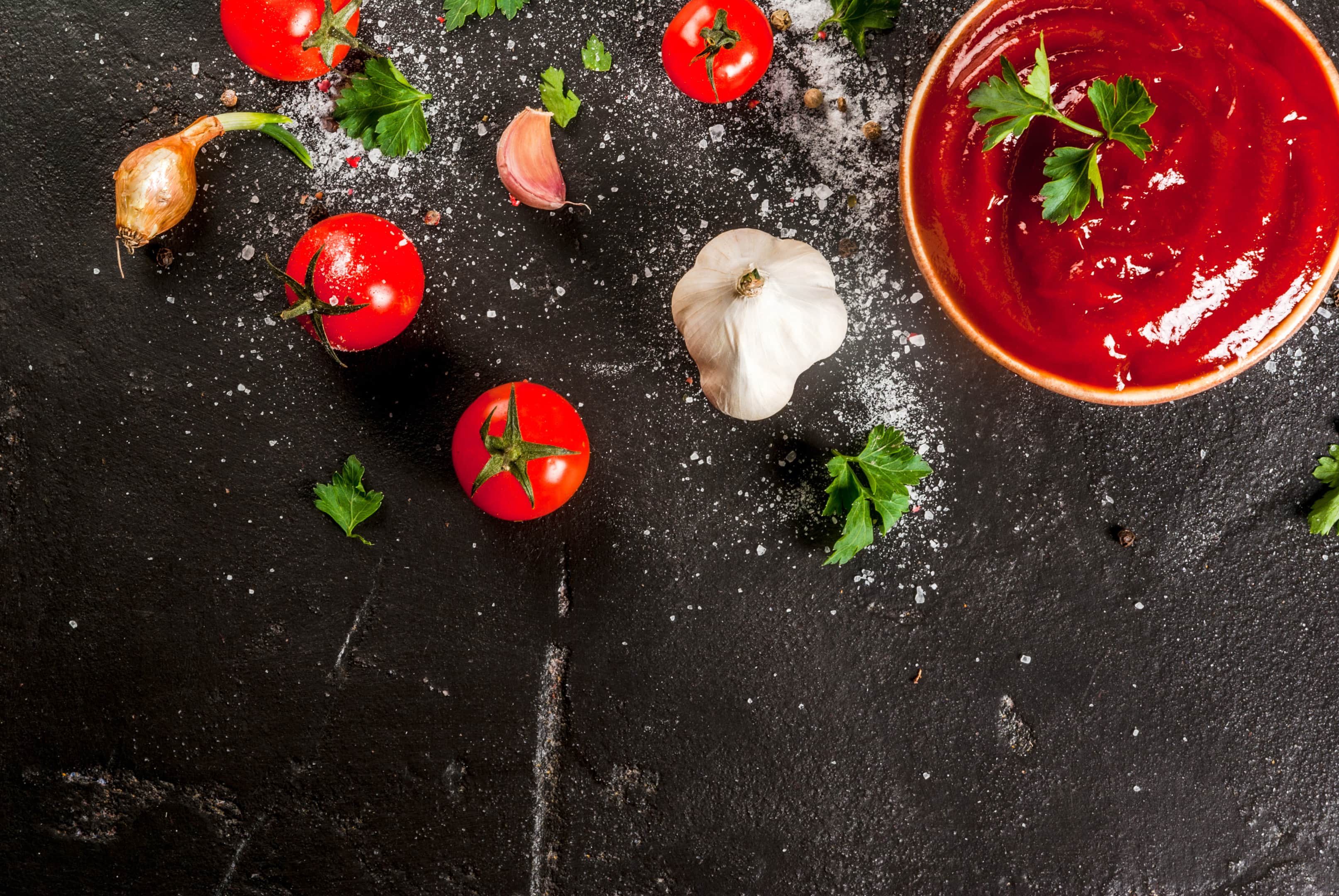 Tomato sauce ketchup with ingredients