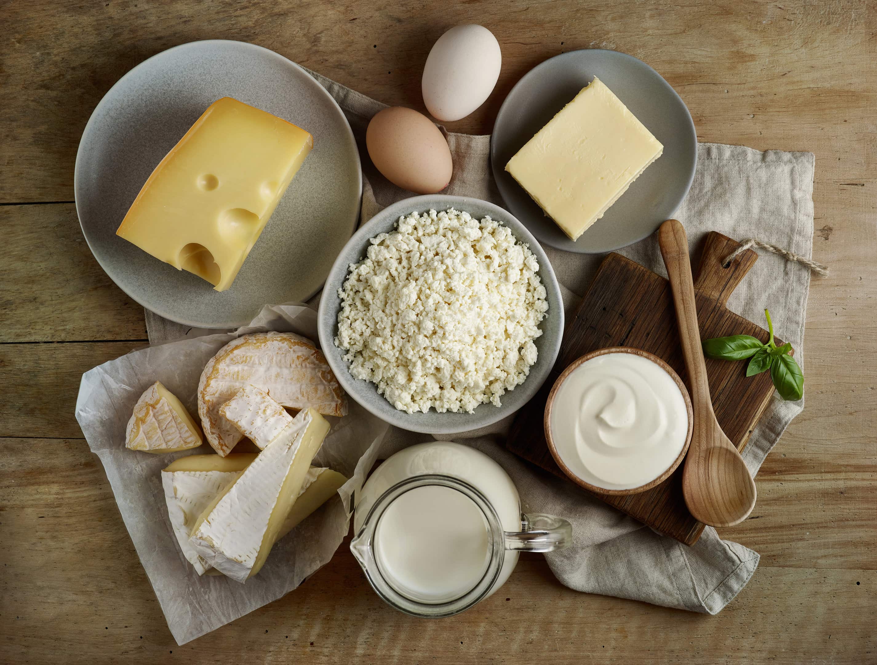 Various dairy products — Milk, cottage cheese, cream cheese and butter