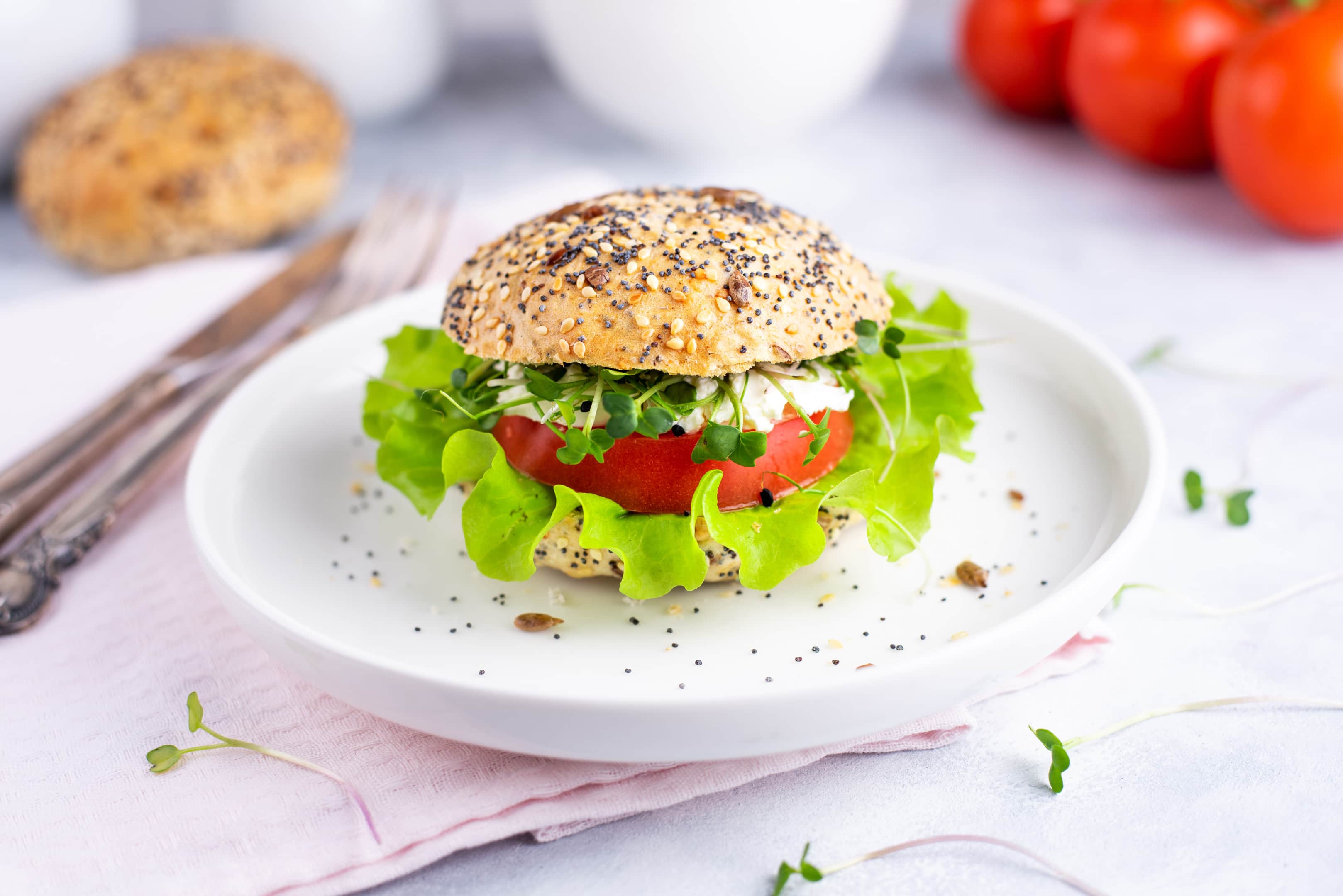 Veggie burger with fenugreek microgreens