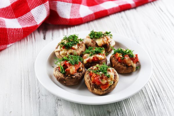 Bacon spinach and four cheese stuffed mushrooms