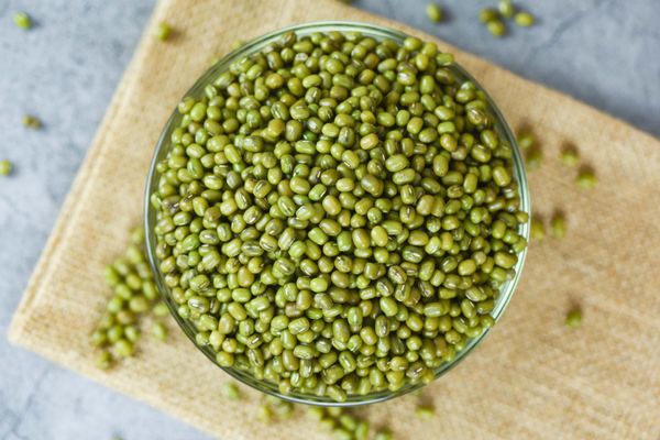 Green mung beans (green grams) in a bowl