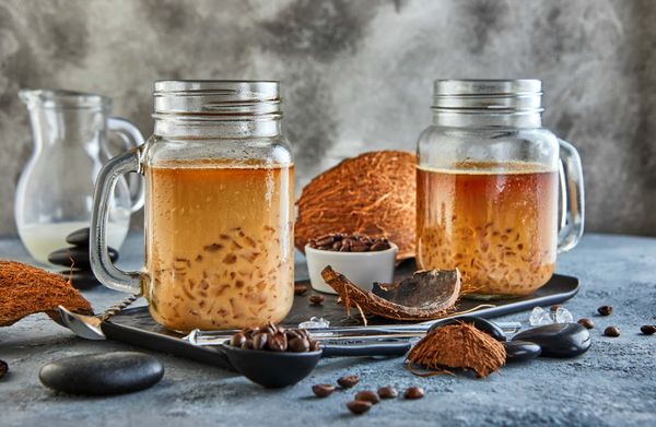 Coffee bean on ground coffee