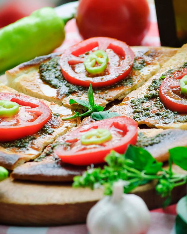 Typical mediterranean cuisine- tomato, basil, garlic and olive oil