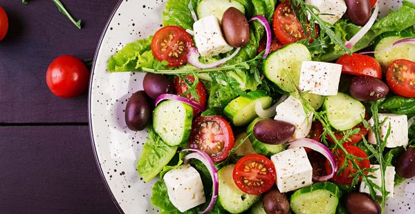 Mediterranean greek salad with fresh vegetables and cheese