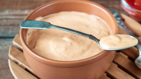 Benihana Yum Yum sauce in a bowl with spoon