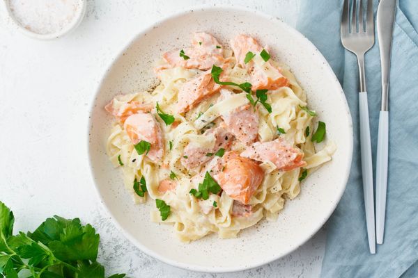 Tagliatelle salmon pasta with creamy sauce