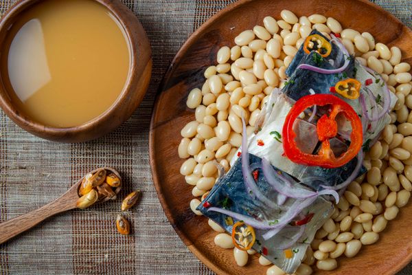 Traditional peruvian mackerel and peruvian beans