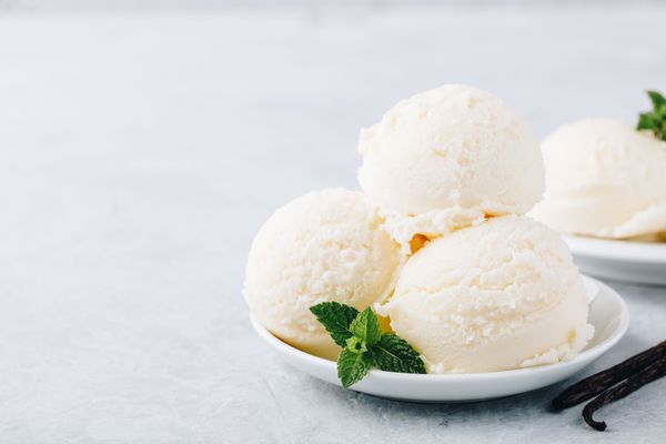 Vanilla ice cream for ice cream maker with mint leaves