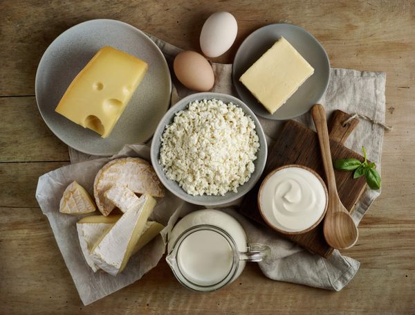 Various dairy products — Milk, cottage cheese, cream cheese and butter