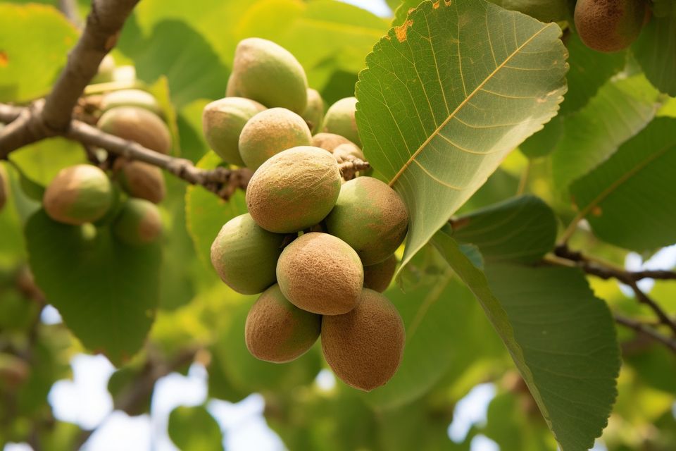 Pekea fruit hanging from Pekea tree