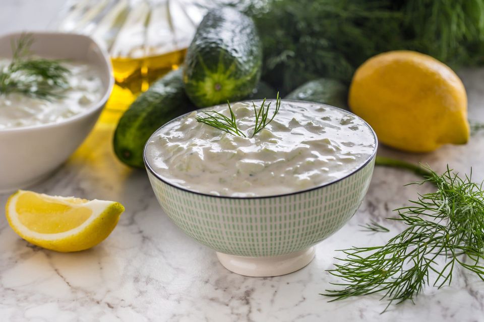 Creamy ranch dressing with cucumber and dill