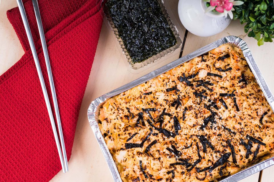 Creamy sushi bake ready to serve